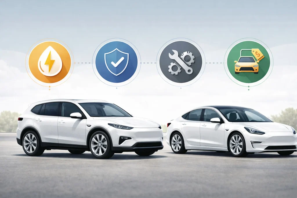 Visual comparison of total ownership cost factors for electric SUVs and sedans in 2025
