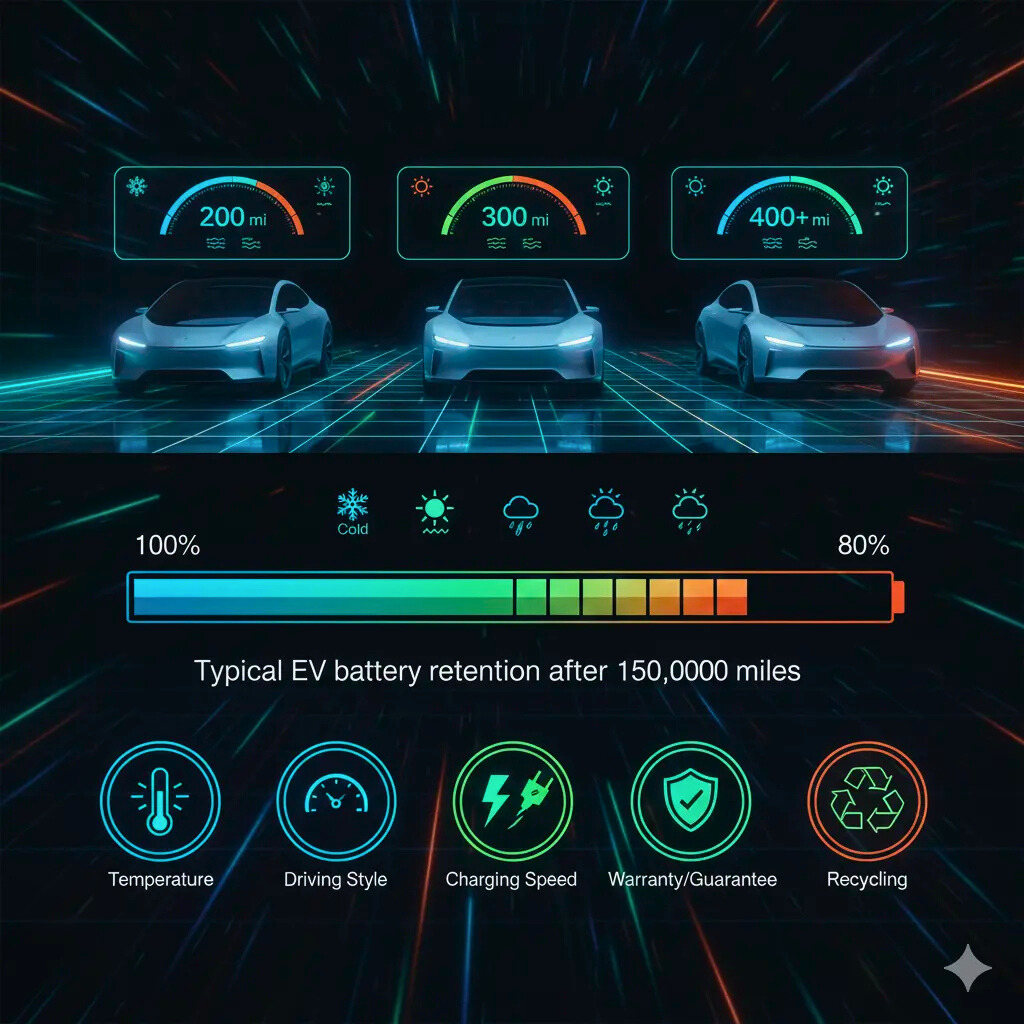Electric vehicle battery maintenance diagram showing recommended charge levels and thermal management