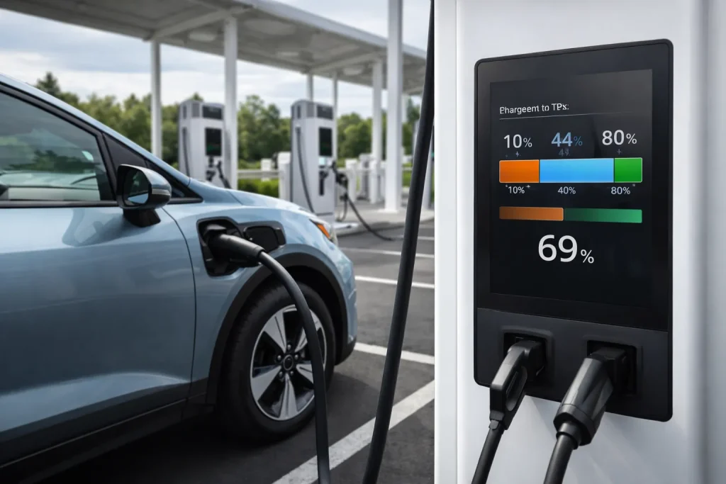 Affordable electric vehicle using a public fast charging station in the United States