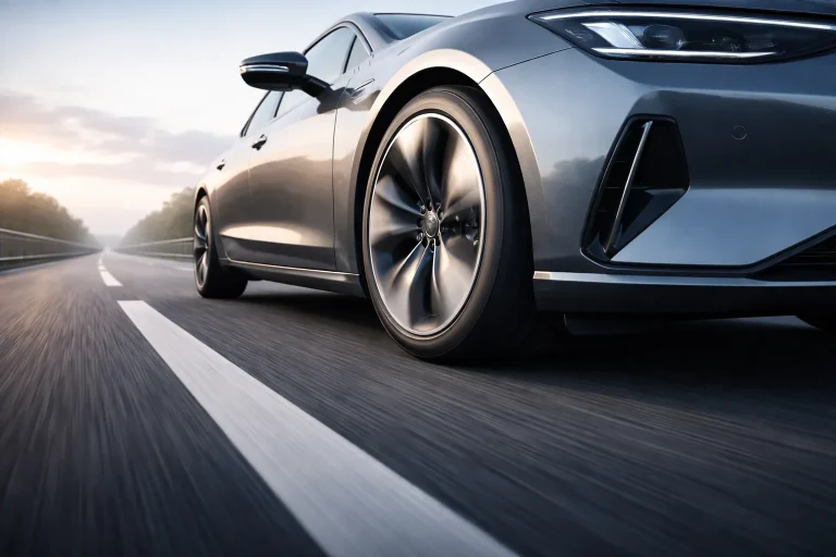 Low-rolling-resistance tires on an electric vehicle for quiet and long-range driving