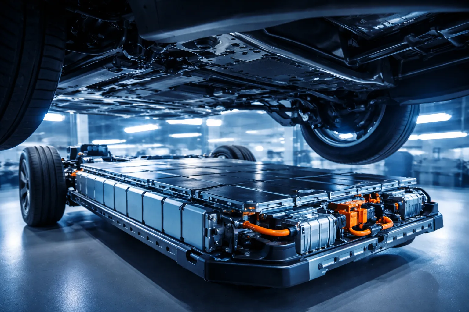 Electric vehicle battery pack with thermal management system in a U.S. service center