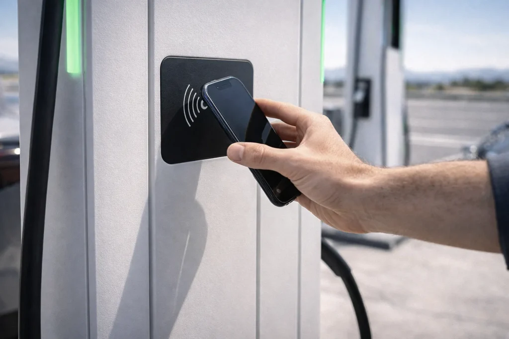 EV driver using membership card or mobile app to start a charging session