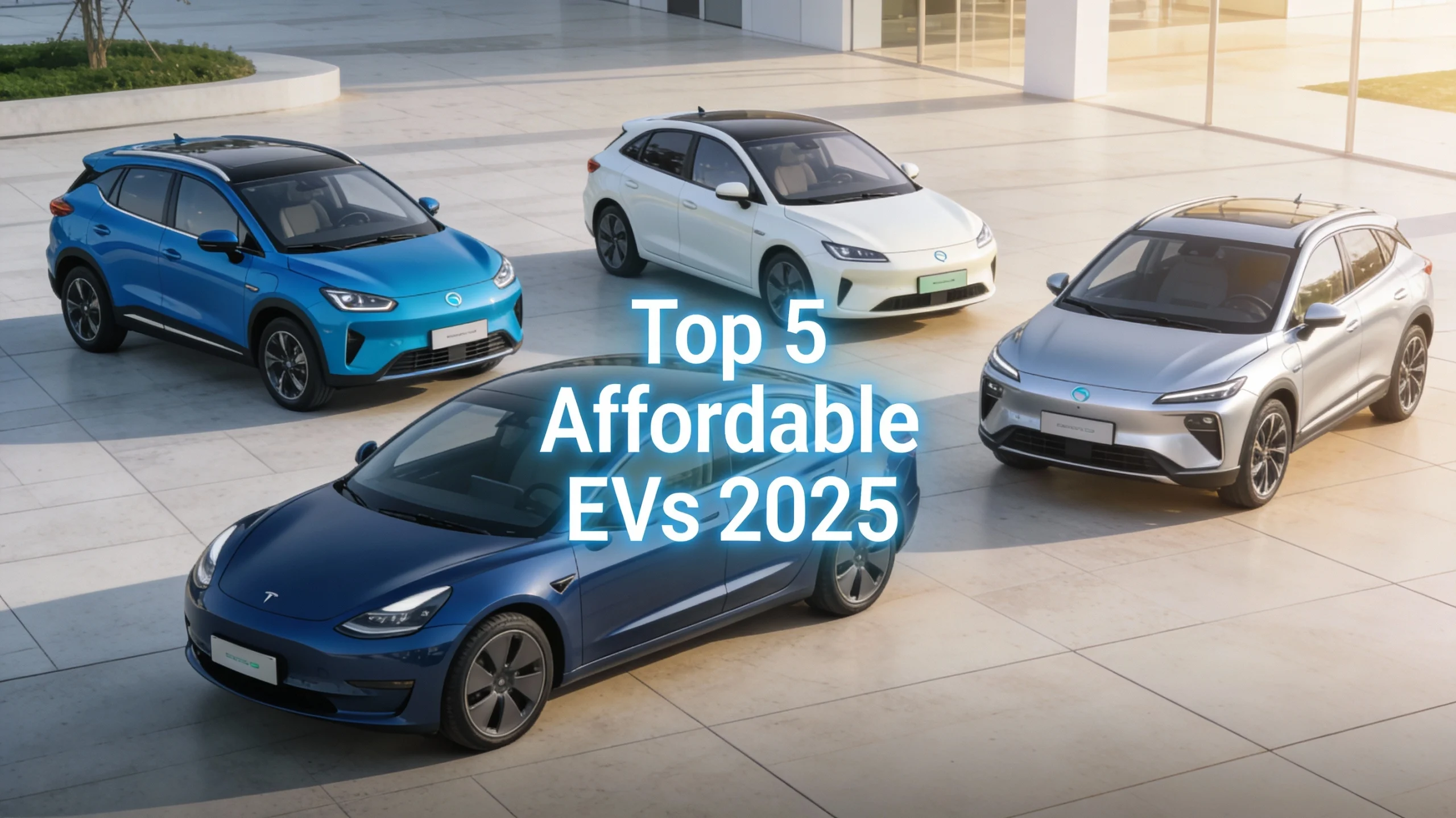 Comparison of 5 affordable electric cars for 2025 including Nissan Leaf and Chevy Bolt