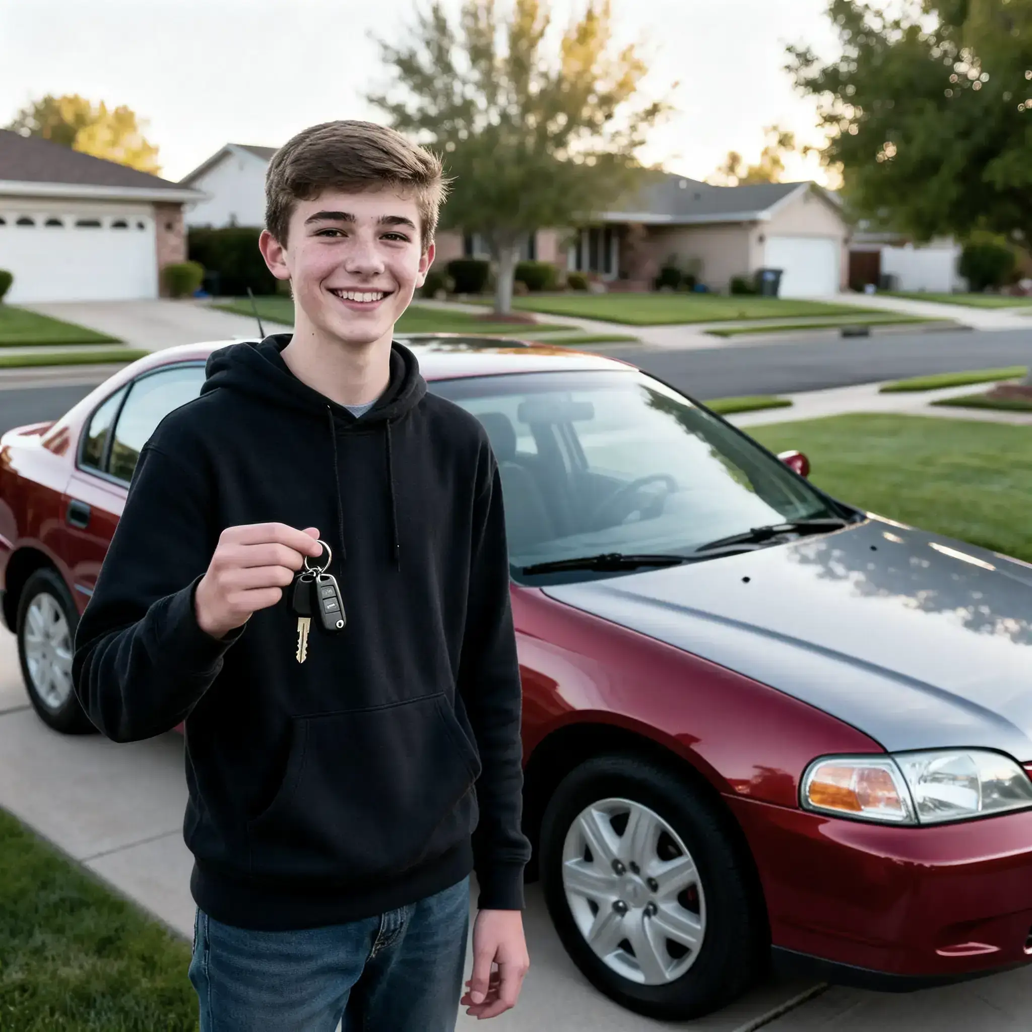 Teen driver with affordable and safe Honda Civic for low insurance costs.