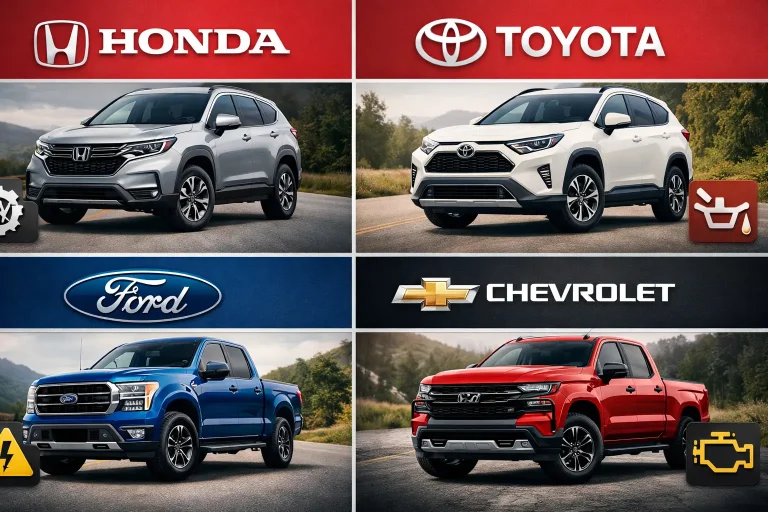 Comparison chart showing common problems for Honda Toyota Ford Chevrolet vehicles