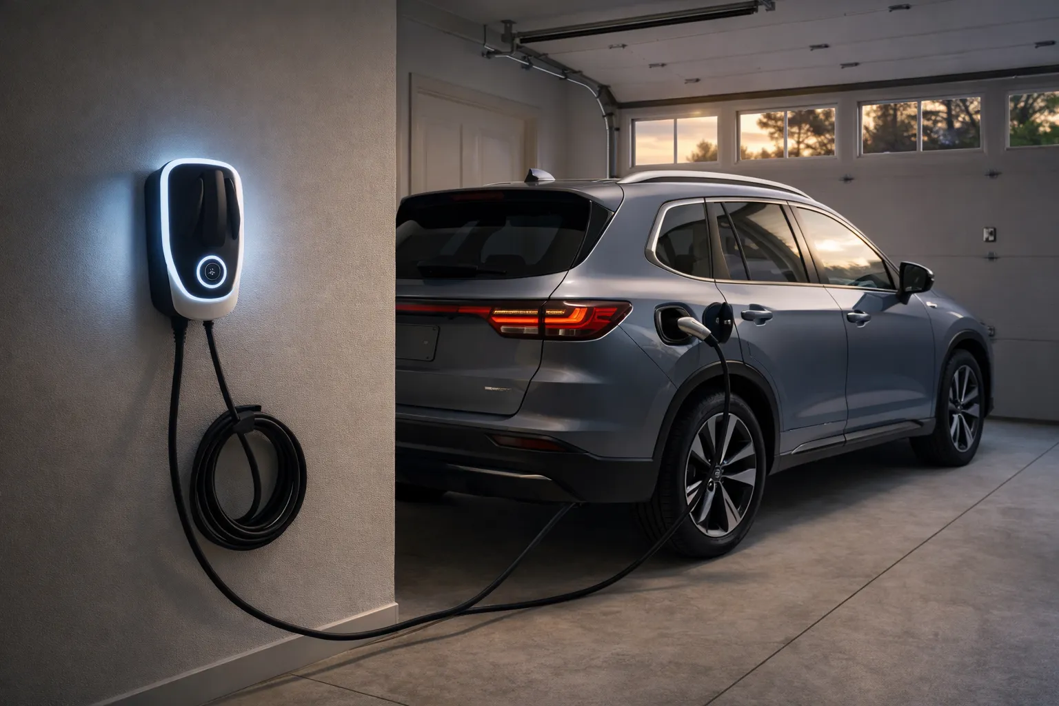 Best Level 2 home EV charger installed in a U.S. garage charging an electric SUV overnight