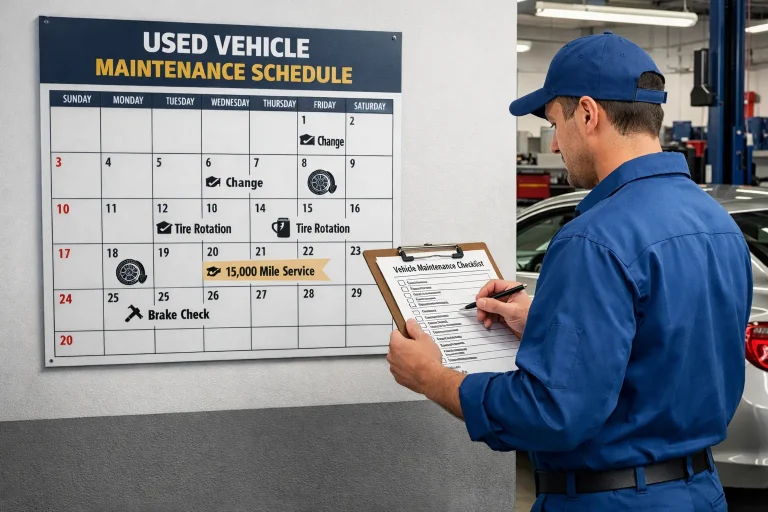 used car maintenance schedule calendar showing service intervals and checklist