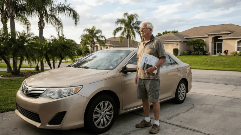 Senior evaluating insurance costs for older vehicles in Florida.